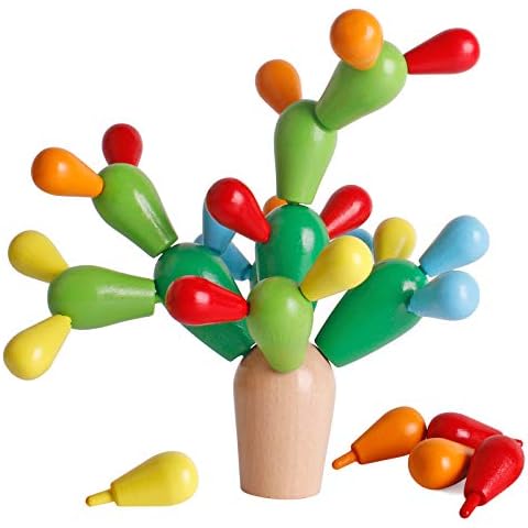 SHIERDU Wooden Stacking Rainbow Cactus Toy to Build and Stack Cactus Blocks to Balance Cactus Puzzle Fun Educational Activities for Children Aged 3-8 Cover