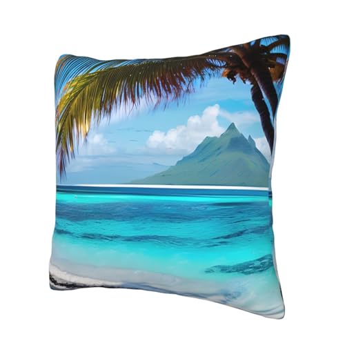 MyPiky - Fundas de almohada cuadradas con estampado de playa de Tahiti para sofá, recámara, oficina, sala de estar