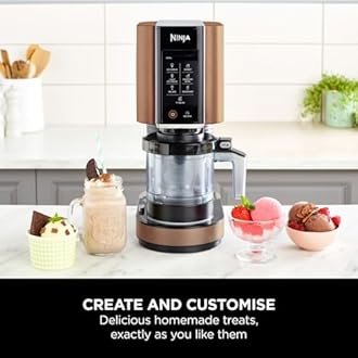 Ninja CREAMi Ice Cream Maker & Frozen Dessert Maker with 2 Tubs, 7 Programs, Makes Ice Cream, Gelato, Sorbet, Smoothie Bowl, Milkshakes and more, Makes 1.4L of Ice Cream, Black & Copper, NC300UKCP