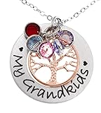 Mom or Grandma Personalized Family Tree Necklace with Kids Birthstones - Custom Mother's Pendant...