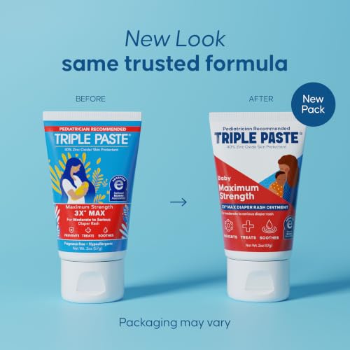 Image of Triple Paste 3X Max Diaper Rash Ointment for Baby, Maximum Strength with 40% Zinc Oxide Ointment for Serious Diaper Rash, 2 oz Tube