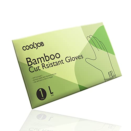 Cooljob Food Grade Cut Resistant Gloves For Chef In Kitchen, Bamboo Rayon Safety Work Gloves Level 5 A3 Cutting Protection, High Performance, Machine Washable, Non-Slip Grippy Dots (Green Large) #TOP5