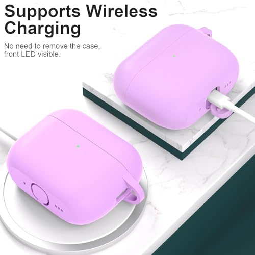 Image of New Soft Silicone Case Compatible with Apple AirPods Pro 3 Generation (2025) Protective Silicone 360 Full Protection Dust-Proof Shockproof Case Cover with Hook (Cover Only) (Light Purple)
