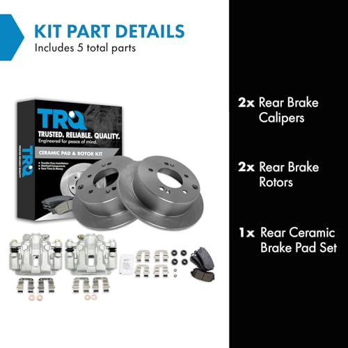Image of TRQ Rear Brake Pad and Rotor Set Ceramic Solid Rotors Calipers