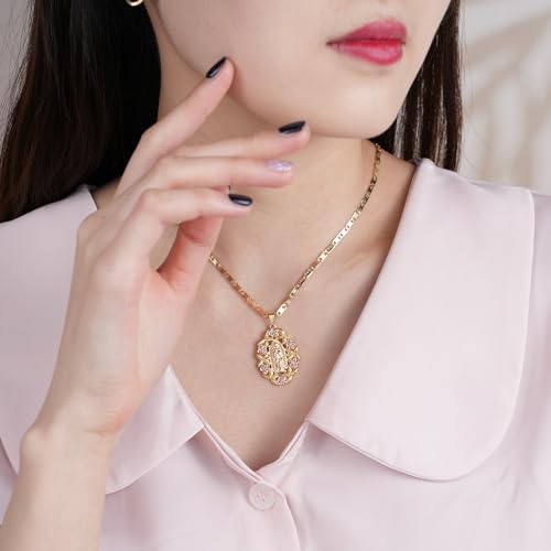 Virgin Mary Guadalupe Necklace For Women 18K Gold Plated Religious Pendant With Gold Silver Rose Design Catholic Christian Jewelry Gift2