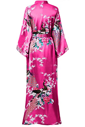 Image of BABEYOND Women's Kimono Robe Long Satin Robes with Peacock and Blossoms Printed Kimono Nightgown
