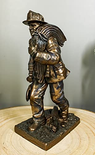 Image of Ebros Fireman in Action with Shovel and Hose Pipe Statue 7.25 inch Tall Civil Service Hero Freedom Fire Fighter Decorative Sculpture 911 Emergency Fire Man Figurine Brigade Engine Rescue Operation Themed