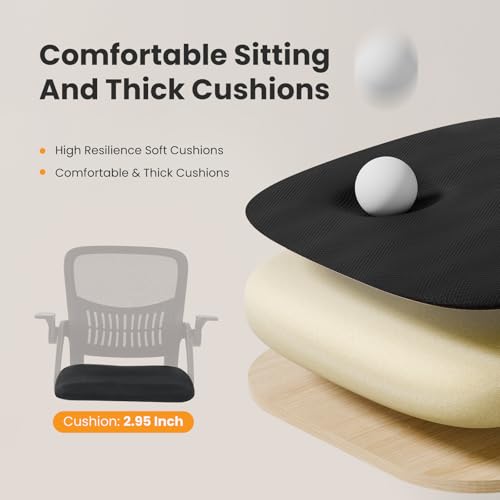 Image of Sweetcrispy Home Office Managerial Executive Chair, Flip Up Armrest Ergonomic Mesh Adjustable Swivel Mid-Back Computer Desk Chair with Comfortable Lumbar Support, Comfy Arms for Bedroom,Study