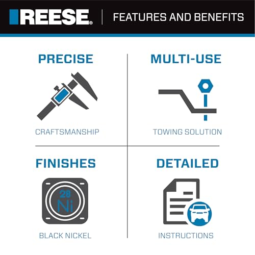 REESE Towpower 7039200 Trailer Hitch Ball Mount, 2 Inch Square Receiver, 2 Inch Drop, 6,000 lbs. Capacity, Includes 2 Inch Trailer Ball, Black Nickel