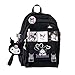 Ownlife Kawaii Sac à Dos Mignon Dessin animé My Melody Kuromi Sac d'école Bookbag avec Broche et Pendentif en Peluche Sacs à Dos de Voyage for Adolescentes Filles Femmes (Color : Black)