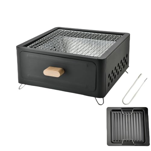 Mini barbecue portable au charbon de bois, barbecue de table, barbecue de camping, barbecue de jardin, poêle de pique-nique, avec poêle, 31 x 31 x 15,2 cm