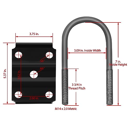JY PERFORMANCE Trailer U Bolt kit, 3" Round Axle for 5200-7000lbs Trailer Axle, 7" Long, M14 X 2.0 Metric - Thumbnail 2