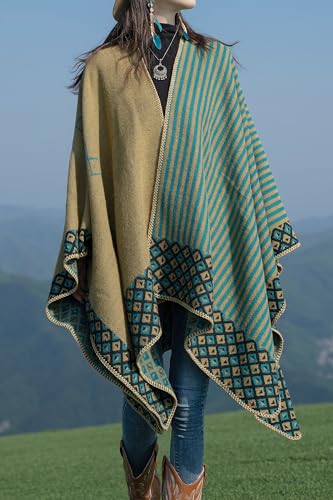 LAI MENG FIVE CATS Women's Fall Winter Shawl Wrap Poncho Cape Coat Sweater Cardigan Open Front4