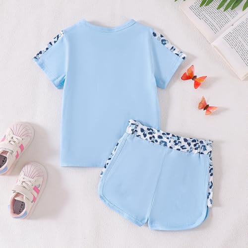Image of Toddler Girl Clothes Kids Summer Outfits Short Sleeve Leopard-Print T-Shirt and Shorts 2 Piece Set 2-8 Years