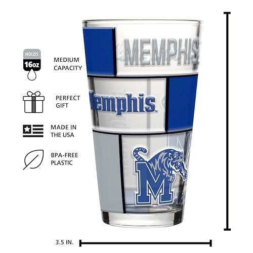 Image of Logo Brands NCAA oz Stained Glass Pint Glass - 3D Embossed Logo & Bold Team Colors - Durable Sports Fan Beer Glass for Home, Bar & Tailgates