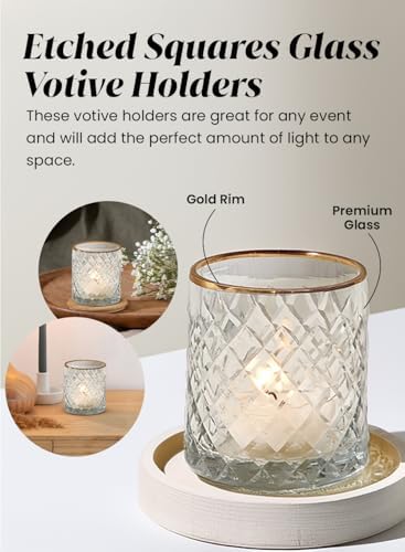 Serene Spaces Living Etched Squares Glass Votive Holders