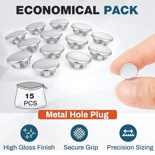 Image of Hicarer 15 Pack Fit 1 /4 inch(6.4mm) Hole Metal Hole Plugs, Nickel-Plated Steel Snap-in Cover for Exposed Holes, No Welding Required for Sinks, Furniture, Automotive