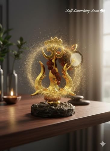 Image of Om Trishul with Damroo /Damru & Rudraksha Mala | Gold-Plated Religious Showpiece for Car Dashboard, Home Temple & Office Decor | Hindu Spiritual Gift Item DAMROO
