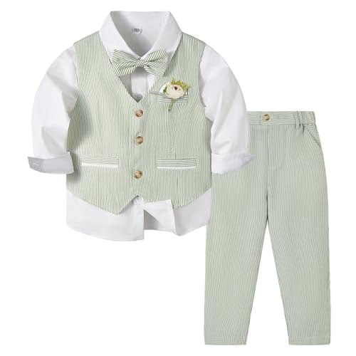 Volunboy Baby Boys Summer Beach Wedding Seersucker Vest Suits Long Sleeve Formal Gentleman Guest...