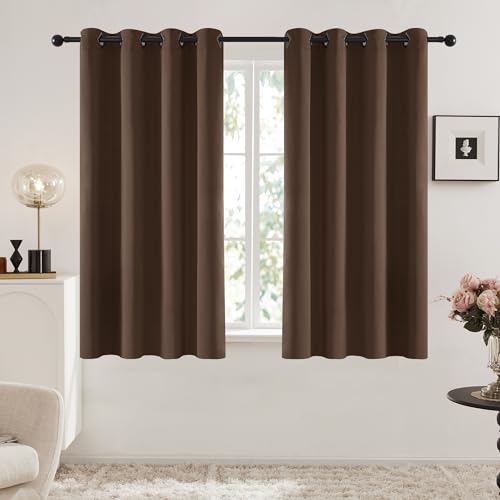 Image of Deconovo Blackout Curtains Thermal Insulated Curtains Grommet Room Darkening Curtains for Bedroom 52W x 84L Inch Brown 2 Panels