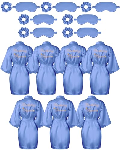 Image of Neer 21 Pcs Women Birthday Party Robe Set Queen Squad Kimono Satin Bathrobes with Eye Mask and Scrunchie for Birthday