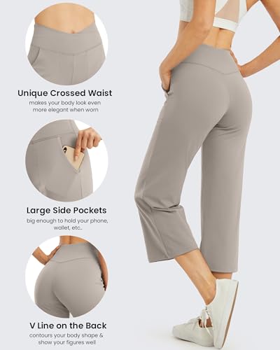 Image of G4Free Capri Pants for Women Wide Leg Yoga Dress Capris with Pockets Cross Loose Casual Work Crop Pants