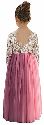 Image of 2Bunnies Girl Peony Lace Back A-Line Straight Tutu Tulle Party Flower Girl Dress