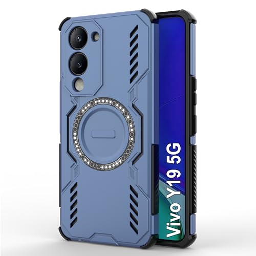 Image of amazon basics Back Case Cover for Vivo Y19 5G | Magnetic Case with Built-in Metal Ring | Supports Mag-Safe Charger, Wallet & Car Mount | Shockproof Hybrid PC + TPU | Blue