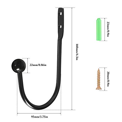 Curtain Holdback, 2 Pcs Wall Mounted Drapery Tiebacks with Screws, Heavy Duty Metal Decorative Window Drapery Holder Curtain Hook, Black