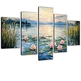 Diamond Painting Flor Diamond Painting Adultos Lago Pintura de Diamantes Manualidades Adultos, punto de cruz kit completo Lienzo Con Diamantes Brillantes, Decoración de Pared 5 Piezas 110x225cm 0m-613