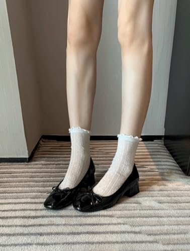 Vertundy Women's Square Toe Ballet Pumps Low Chunky Block Heels4