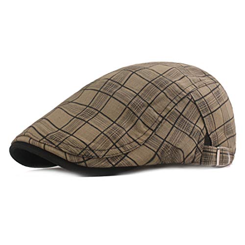 Image of Men's Plaid Striped Newsboy Ivy Flat Driving Golf Cap | Colored plaid longshoreman cap with vintage Irish design, great for driving, golf, daily outdoor casual street wear