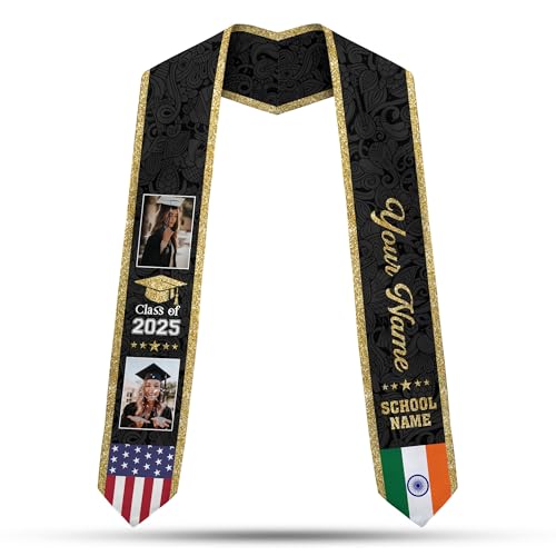 MonkeyVan Personalized India Graduation Stole, Indian Graduation Sash, India Flag Graduation Stole, Class of 2025 Id4
