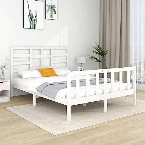 HaoChrymec Estructura de Cama de Madera Maciza, Diseño Blanco con Cabecero y Pie, Cama Juvenil Ideal para Dormitorio Principal o Infantil, Color Blanco, 140x190 cm