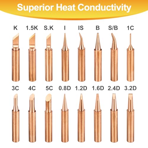 Image of MECCANIXITY 5 Pcs 900M Soldering Iron Tips Copper Non-magnetic Welding Head with Cleaning Sponge Pad Replacement for Solder Station Tip (900M-T-5C)
