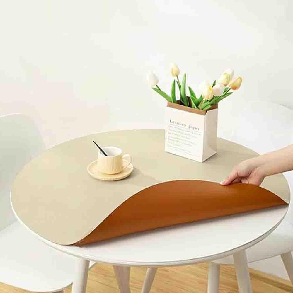 Tischdecke Kunstleder Rund，Tischmatte Lederoptik，Nordische Runde Ledertischdecke，Rundes PVC-Leder-Tischset，Tischdecke Dicke 2 Mm，Abwischbar Tischdecke，Rund Esstischauflag(C,120cm)