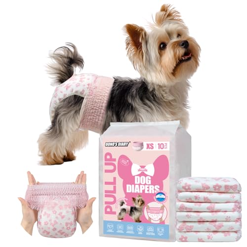 Pañales para Perras DONO, 10 Unidades, Pañales Perro Hembra, Braguitas para el celo, Pañales Pull-up para Perros, Pañales para Gatos, superabsorbentes, incontinencia, XS (20-38 cm)