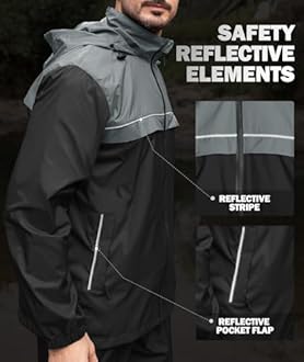 ZITY Men's Rain Jacket Waterproof with Hood Lightweight Windbreaker Jacket for Men Breathable Mesh Raincoat for Hiking Golf