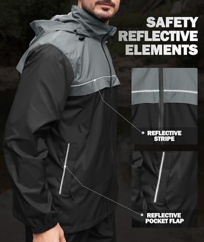 ZITY Men's Rain Jacket Waterproof with Hood Lightweight Windbreaker Jacket for Men Breathable Mesh Raincoat for Hiking Golf