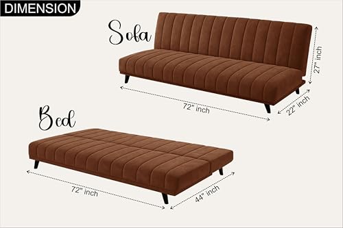 Image of Rosebell- Velvet Fabric Sofa Cum Bed 3-Seater Foldable Convertible Sofa, Modern Tufted Design Couch for Living Room, Guest Room & Office Brown Color