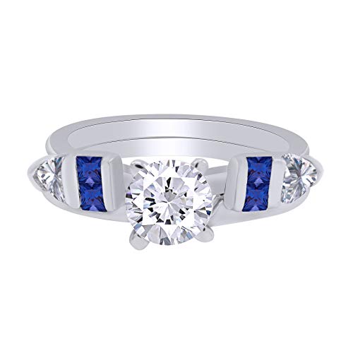 0.76 Carat Blue Sapphire & White Cubic Zirconia Enhancer Guard Ring 14K Gold Over Sterling Silver2