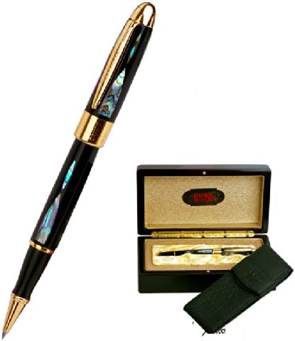 Lanxivi Duke Bright Pearl - Bolígrafo de bola enrollable en color verde profundo con conchas marinas artesanales