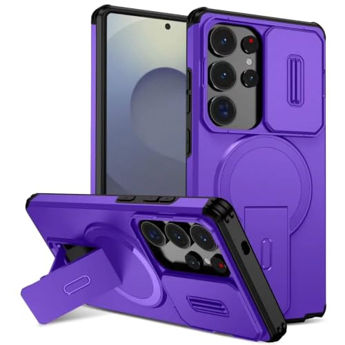 Étui magnétique Galaxy S24 violet antichoc avec protège-objectif et béquille intégrée