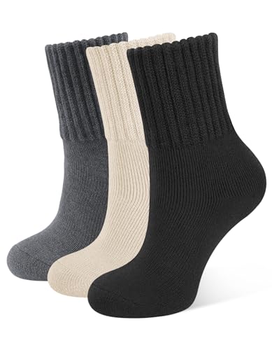 CLOSEMATE Womens Thick Full Cushioned Thermal Warm Boot Socks for Winter 3 Pairs(1Black 1Apricot 1DarkGrey)