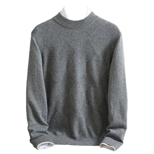 Dcvmvmn Men's Half High Collar Cashmere Sweater Pullover Middle Aged Solid Jacquard Winter Warm Casual Sweater Dark Gray