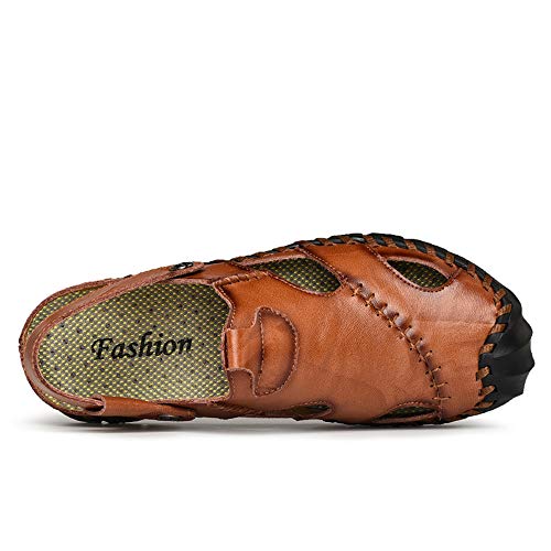 Image of JAMONWU Men's Casual Closed Toe Adjustable Leather Sandals Handmade Fisherman Beach Sandals