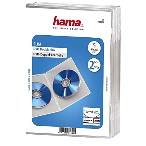 Hama Slim Double DVD Jewel Case, Pack of 5 - White/Transparent