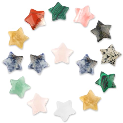 Stern Edelsteine 15 Stück Kristalle Heilsteine Glücksbringer Glückssteine Chakra Stein für Meditation und Balance Reiki Heilung Dekoration