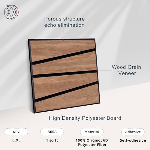 Image of WoveN SounD Acoustic Wall Panels, Teak, 16 Pack, 12x12 in | Self-Adhesive, NRC 0.95, Carved Pattern, Sound Proof, Echo Reduction, Sound Dampening, Home Studio, Office, Gaming Room