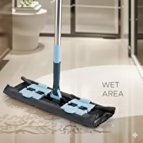 Image of Microfibre Flat with Adjustable Long Handle Grip Washable Reusable Cleaning Clip Pad for Floors Cleaning Wet Dry Kitchen for Floor Tile Marble Marble